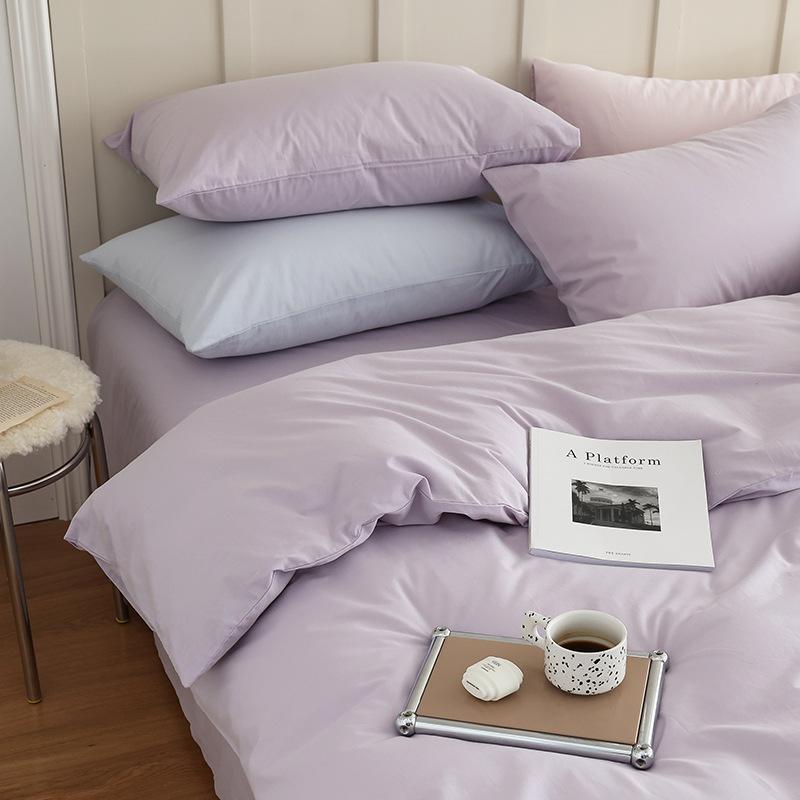 Сплошной цвет в скандинавском стиле, комплект из четырех предметов из чистого хлопка, простыня из хлопка, пододеяльник, простой комплект из трех предметов, пододеяльник