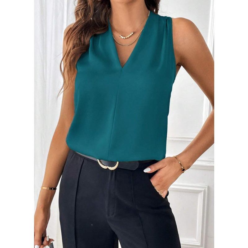 Женская мода новый без рукавов V-образный вырез свободный однотонный жилет топ