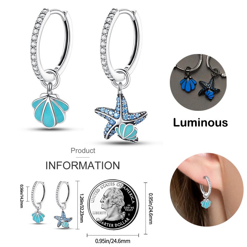 2023 Серебряные светящиеся серьги-ракушки для женщин с фианитами в форме сердца, звезды и луны, серьги-кольца для помолвки и свадьбы