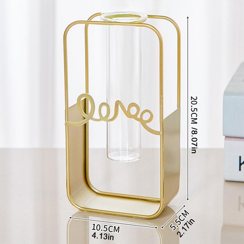 Металлическая подставка для вазы для цветов, прозрачная стеклянная ваза, любовные подарки, настольное украшение для дома, скандинавский стиль, домашний декор, офисное украшение