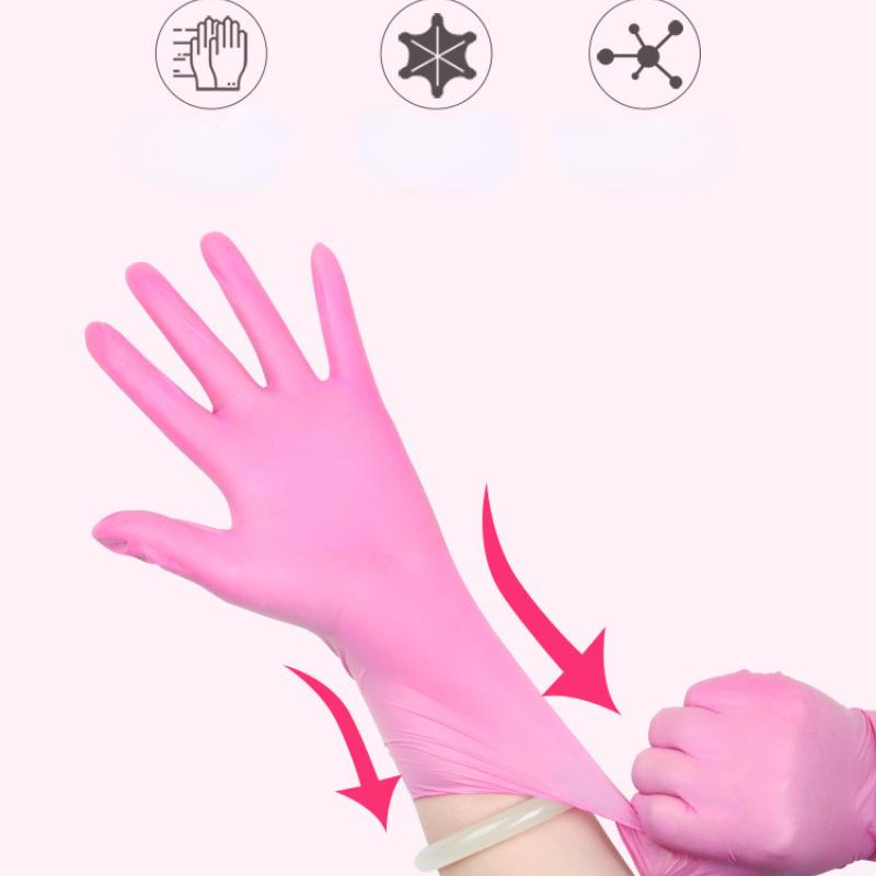 100/50/20 шт. светло-розовые одноразовые нитриловые перчатки водонепроницаемые антистатические прочные светло-розовые перчатки для кухонных инструментов для приготовления пищи