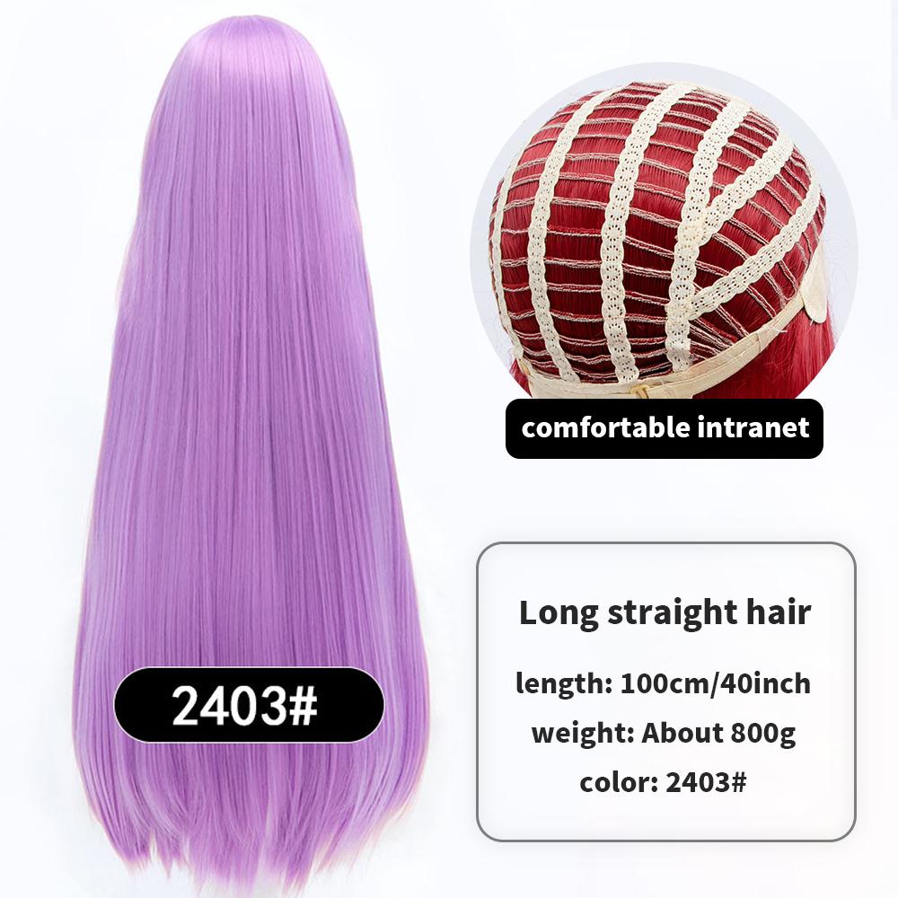 Длинный синтетический парик аниме для косплея 100 см с челкой, светлые, синие, красные, розовые, фиолетовые волосы для вечеринки