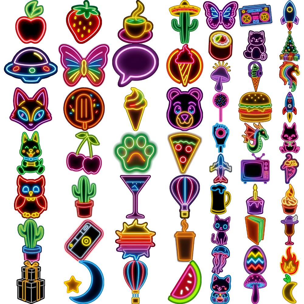 63 шт. Неоновые Временные Татуировки для Домашней Вечеринки Мультяшные Водонепроницаемые Наклейки для Арт-Татуировок на Тело Руку Одноразовые Поддельные Татуировки для Женщин Мужчин