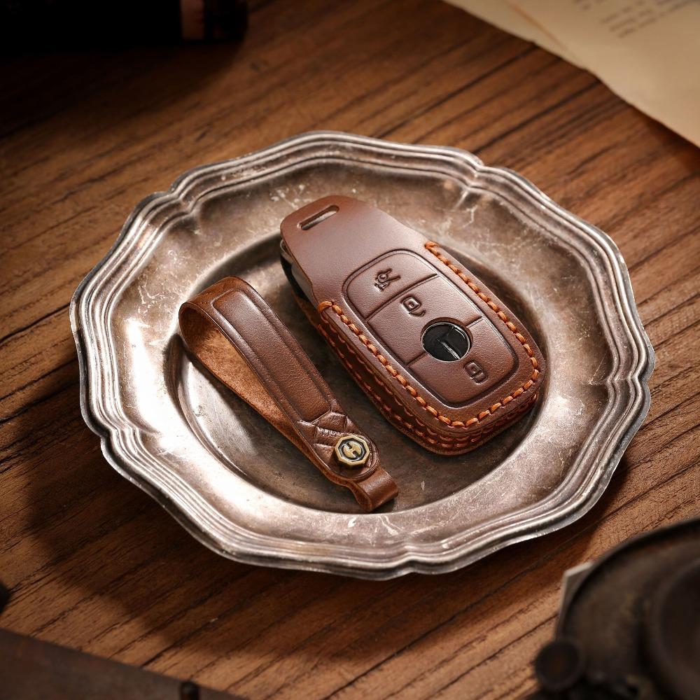 Genuine Leather Car Key Cover Handmade for Mercedes Keychain Unisex Durable Luxury Key Holder