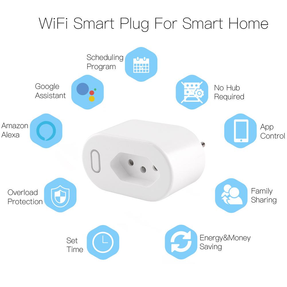 Умная домашняя розетка WiFi с голосовым управлением Alexa, таймером и мониторингом энергопотребления - Бразильский стандарт