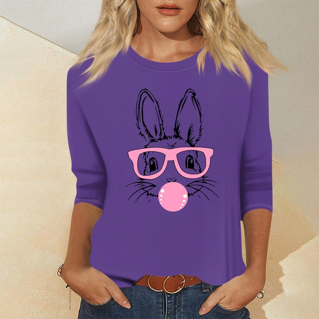 Women's Fashion Casual Seven Sleeve Valentine's Day Printed Pullover Top