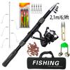 New Portable 1.8m-2.1m Telescopic Fishing Rod Gear Ratio 5.2:1 Reel Fishing Rod Kit Full Tools Spinning Reel Fishing Bait Accessories Bag