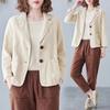 Cotton Linen Coat for Women Vintage Long Sleeve Blazer Jacket Casual Lapel 2 Buttons Thin