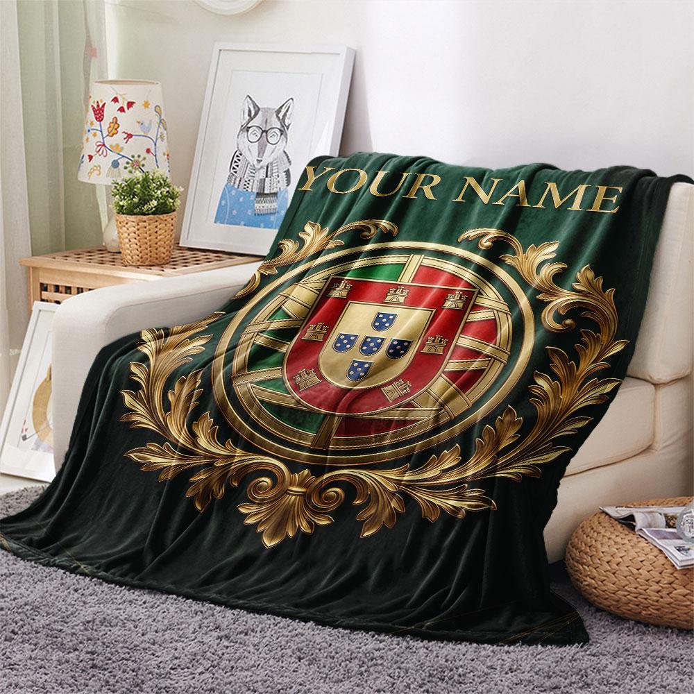 Custom Name,Portugal Printed Flannel Blanket, soft throw for bedroom sofa, washable, Christmas present, great gift.