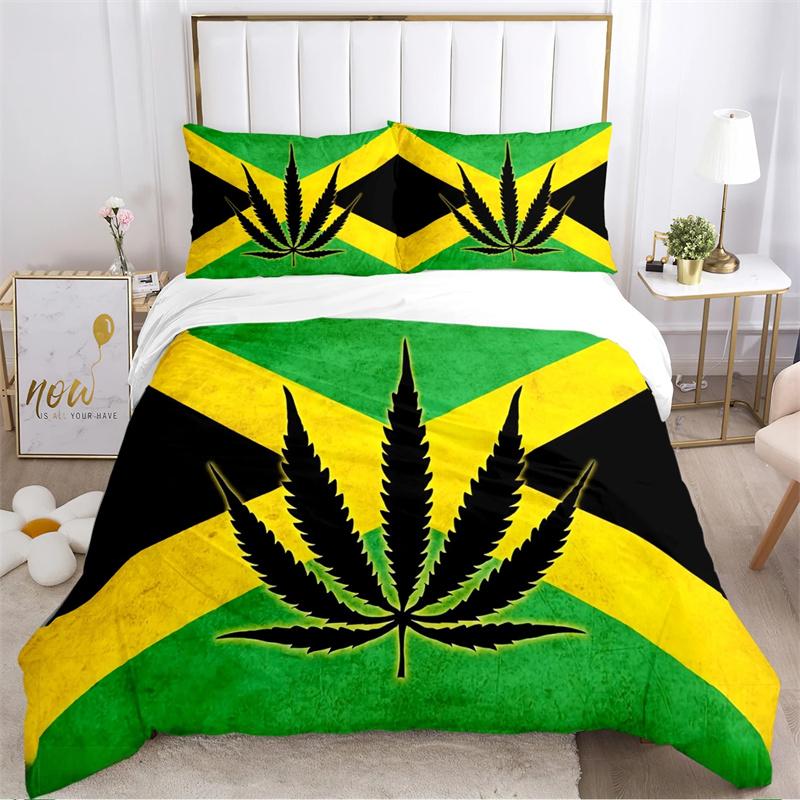 Bob Marley Reggae Music Maple Leaf Comforter Bedding Set,Duvet Cover Bed Set Quilt Cover Pillowcase,King Queen Size Bedding Set
