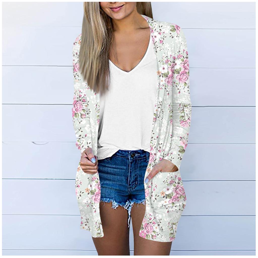 Женская модная свободная повседневная куртка-кардиган средней длины с длинными рукавами и принтом, топ