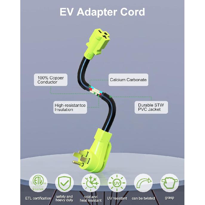 ETL Listed EV Plug Adapter For Tesla Motors/Gen 2, NEMA 14-50P Male To 6-20/15R Female Adapter With Grip Handle, 1.5FT Heavy Duty 50 Amp To 20 Amp