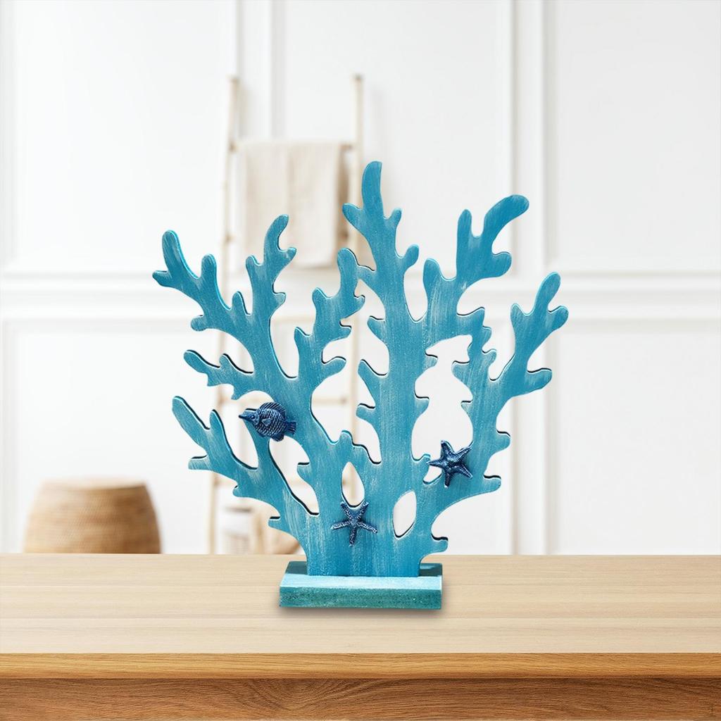 Wooden Coral Decoration Coastal Mediterranean Countertop Art Piece Craft for Themed Party