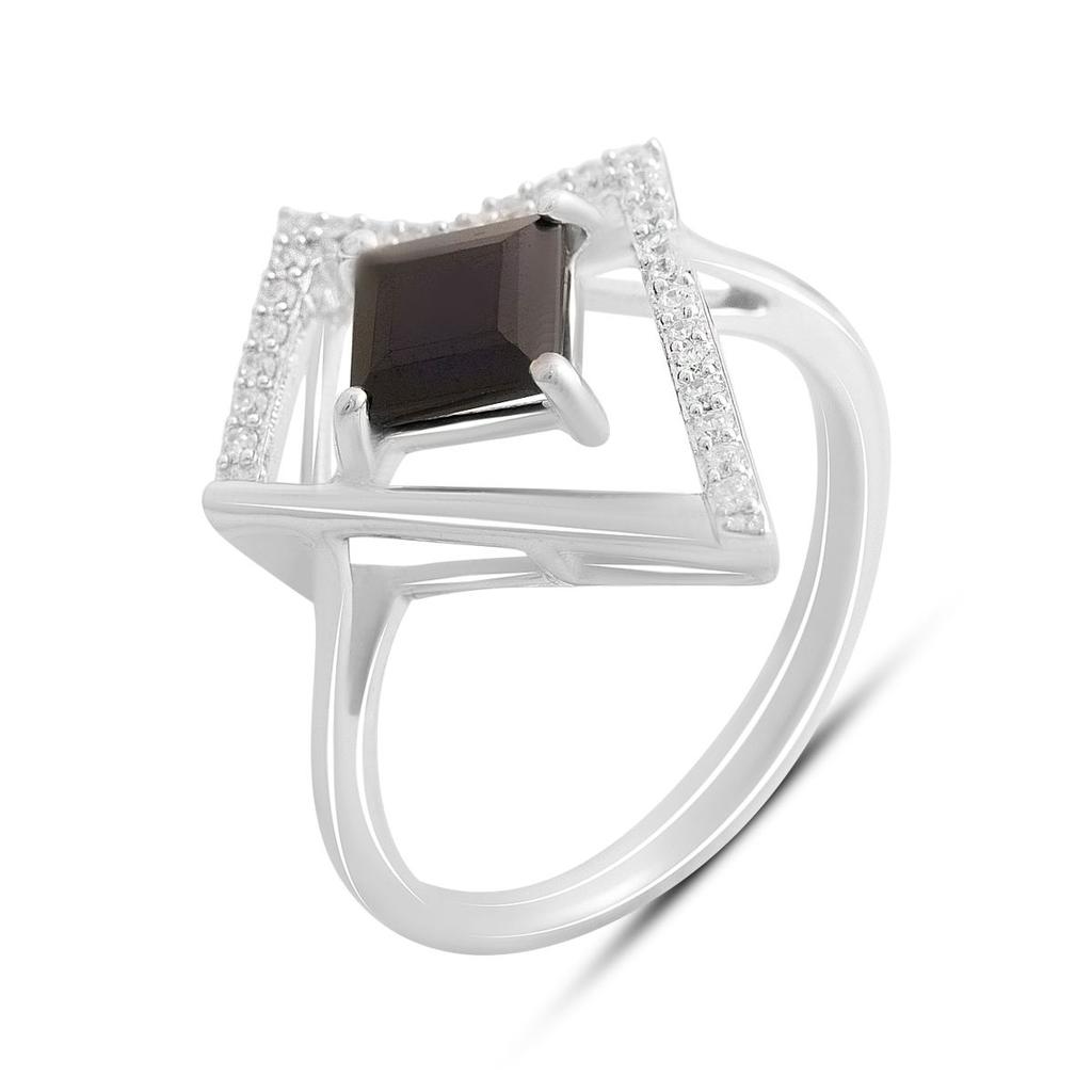Серебряное кольцо с натуральным сапфиром 1.755ct, фианитами, вес изделия 3,3 гр (2202608)