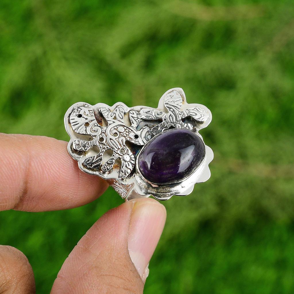 African Amethyst Stone Sister Statement Trendy Ring Jewelry 925 Sterling Silver