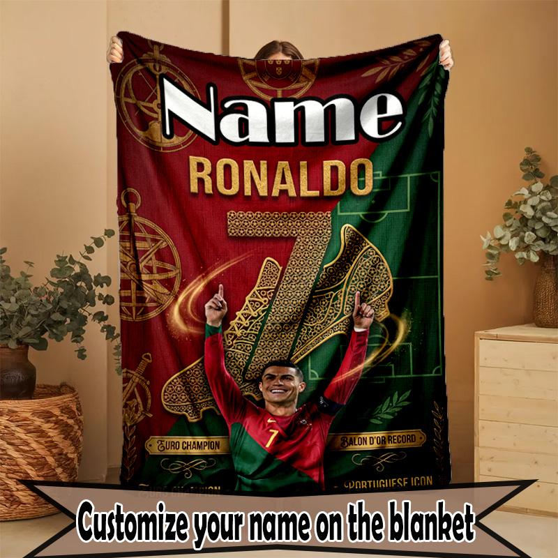 Custom Name Personalized Cristiano Ronaldo Print Blanket, Home Decor, Bedroom, Sofa, Camping, Couch, Gifts for Birthday Christmas