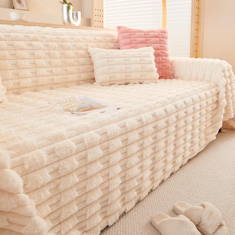 Sofa Towel Cover Cloth Winter Plush Thickened Non Slip Warm Atmosphere Solid Color Bay Window Cushion Blanket Machine Washable