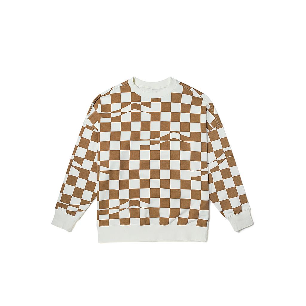 Vans Checkerboard Loose-Fit Crew Neck Sweatshirt Women Tops Cocoa-Brown-Checkerboard VN00091HC1L