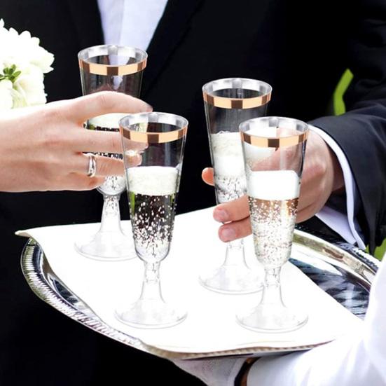 5 шт. Пластиковые стаканы-тумблеры 150 мл Прозрачные Элегантные Одноразовая Посуда для Вечеринок с Золотым Ободком Легкая Посуда для Напитков для Свадеб Банкетов И Празднований