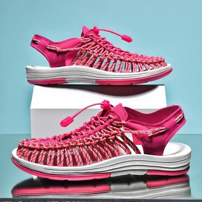 Женские плетеные вручную пляжные сандалии закрытого типа больших размеров - Повседневный уличный стиль на плоской подошве