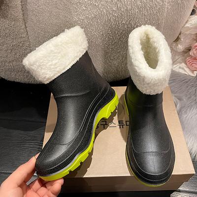 2024 зимние водонепроницаемые хлопковые резиновые сапоги женские теплые резиновые сапоги до щиколотки модные непромокаемые туфли для улицы противоскользящая обувь для ходьбы