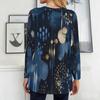 Women Plus Size Round Neck Long Sleeve Blue Printed Loose Longline T Shirt With Pockets