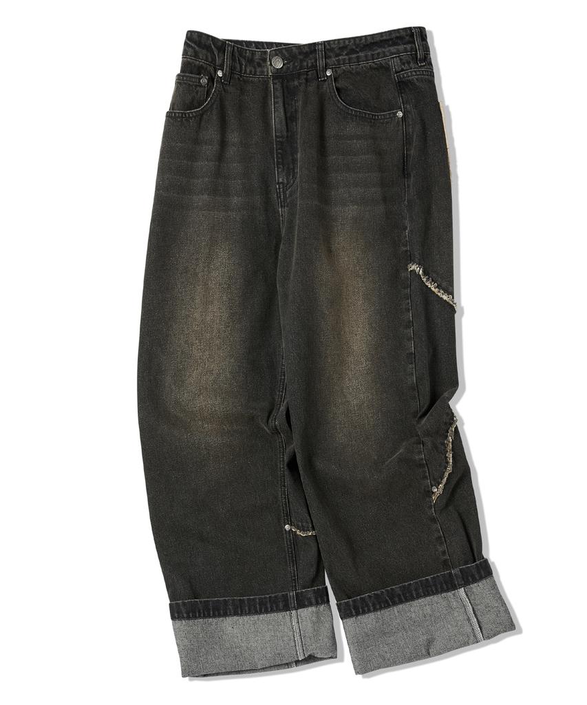TRAVEL Roll-Up Cut Denim Pants Black