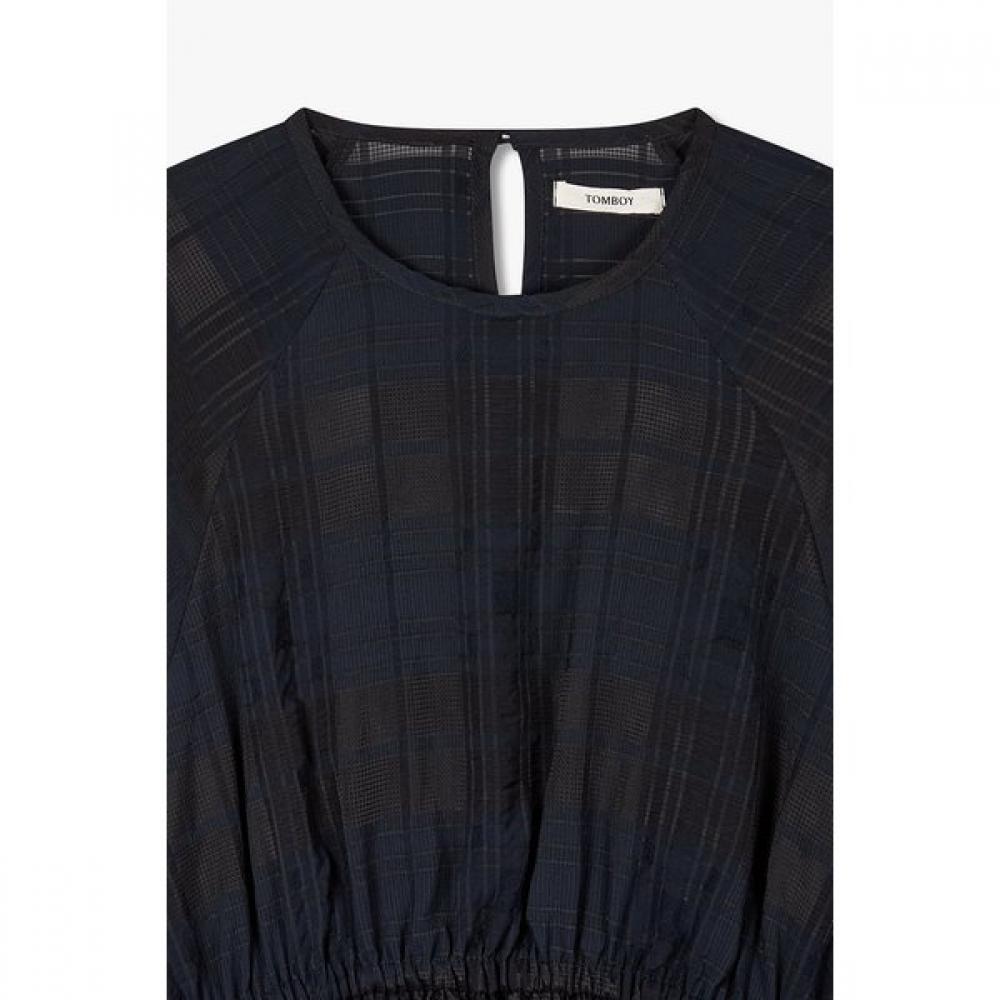 Studio Tomboy Back Open Sheer Check Short Sleeve Dress 9106241204 