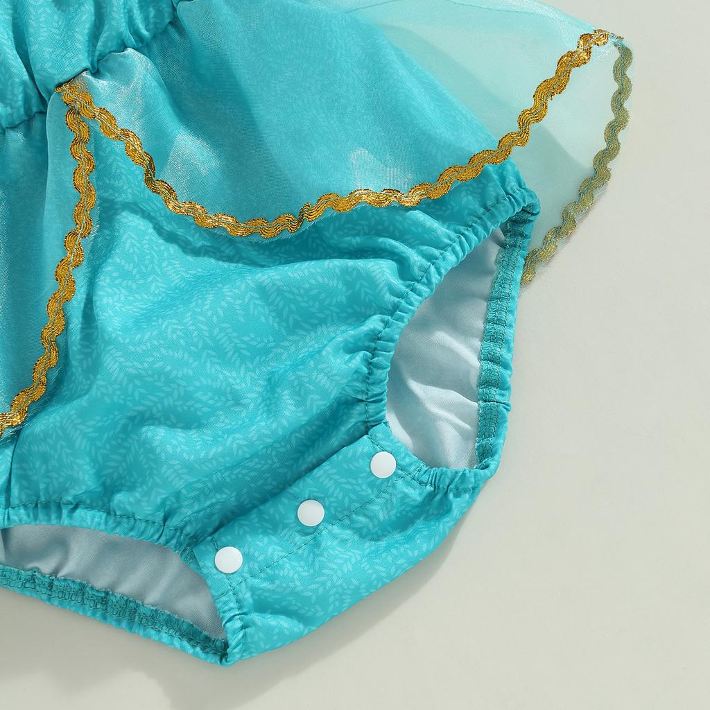 Baby Girls Summer Casual Tutu Romper Blue Short Sleeve Off Shoulder Tulle Romper