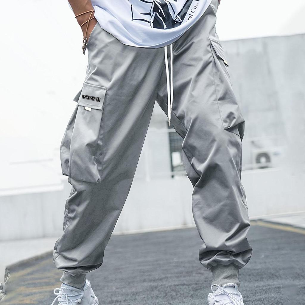 Мужские брюки-карго с карманами и боковыми шнурками на талии