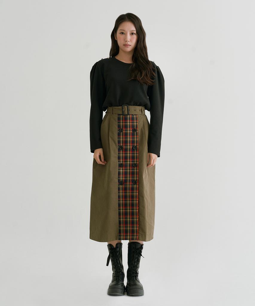 Peulleio Button Wrap Skirt _ Khaki