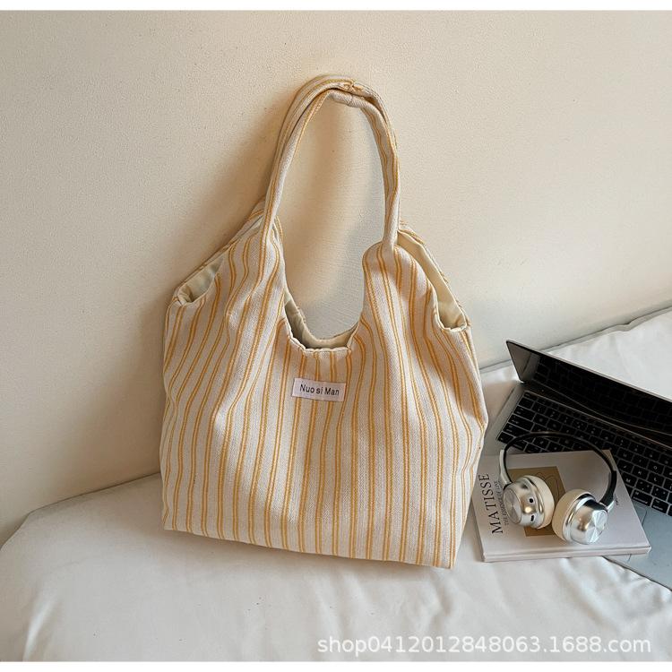 Холщовая сумка большой вместимости, сумка-тоут, женская, 2025, новая, летняя, нишевая, полосатая, простая, модная, портативная, на плечо