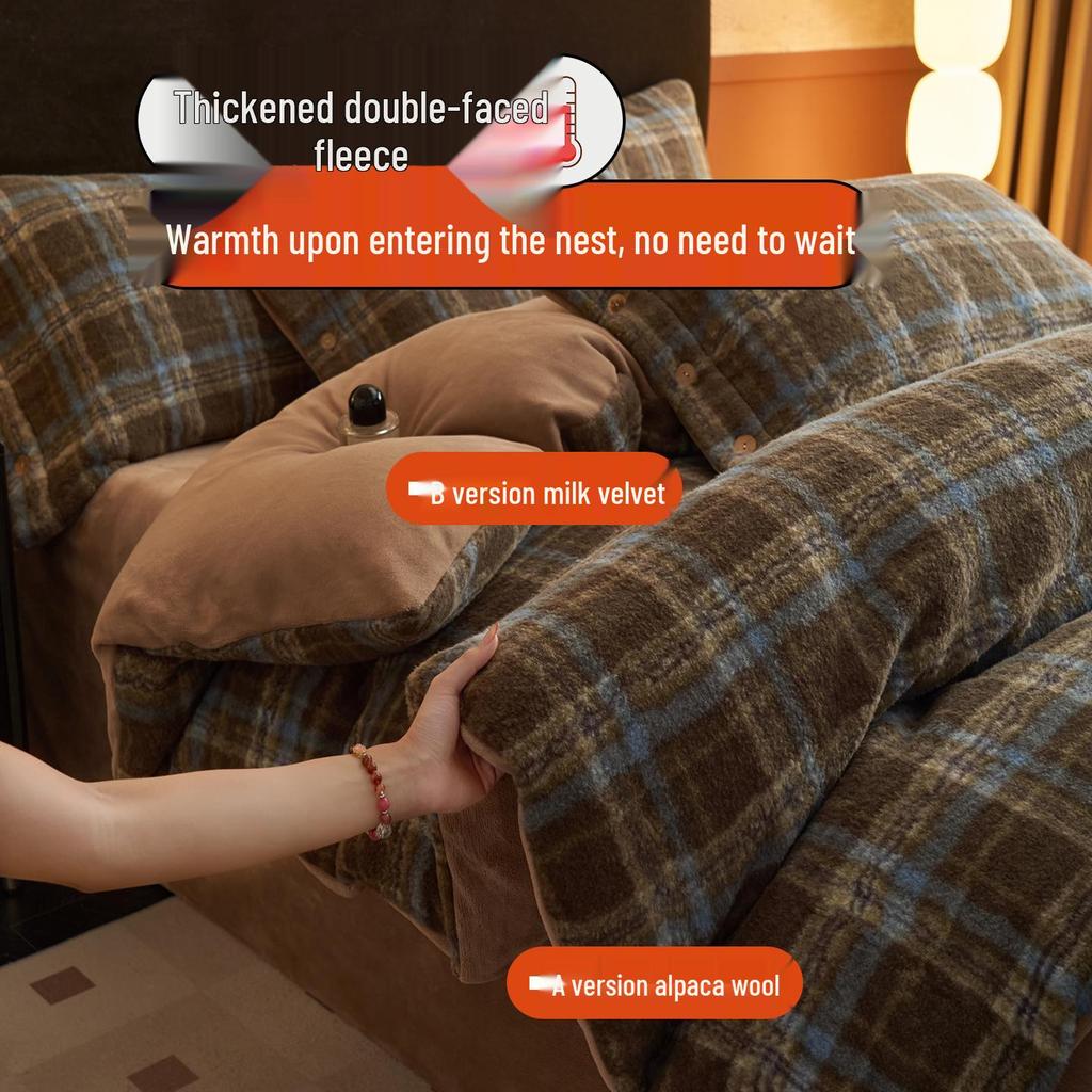 Комплект постельного белья из 4 предметов класса А, зимний, утолщенный, из молочного бархата: Двусторонний флисовый пододеяльник, коралловый флис, класс «Мать и дитя», теплый и уютный