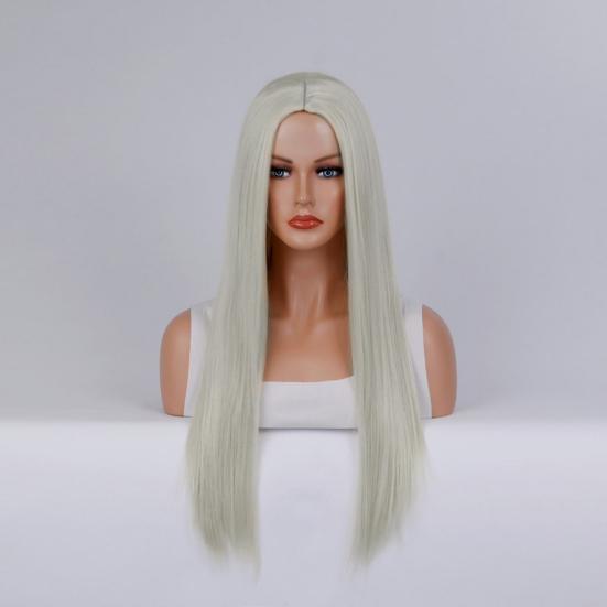 Женский длинный прямой парик, средняя часть, натуральные шелковистые термостойкие высокотемпературные волокна, костюм для вечеринки, косплей, красочные синтетические волосы