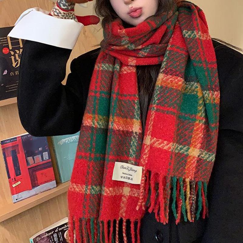 Осень И Зима Новый Клетчатый Шарф Для Женщин Корейский Стиль Универсальная Шаль Теплый Рождественский Шерстяной Шарф На Шею