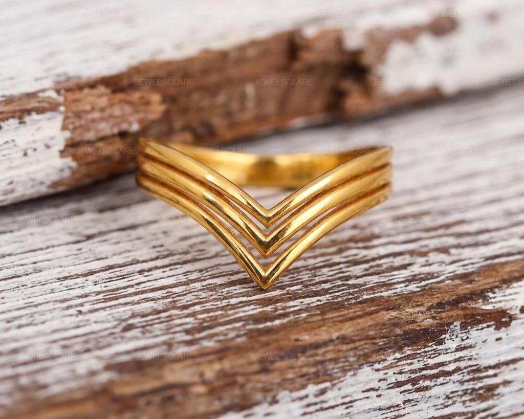 14k Gold Chevron Wishbone Ring, Minimalist V Shape Wedding Band