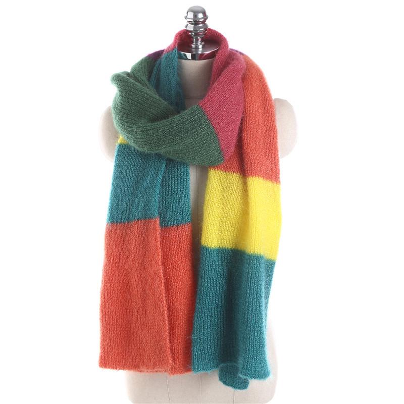 Autumn and Winter Colorful Striped Wool Scarf, Rainbow Color Matching Striped Scarf, Scarf, Female