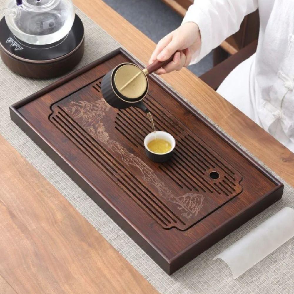 Bamboo Tea Drainage Board Detachable Tea Serving Tray Rectangular Chinese Kungfu Tea Tray Office