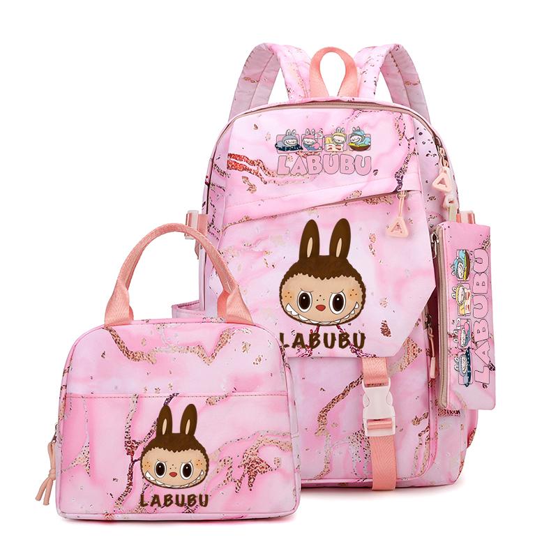 3Pcs/set Cute Printed Backpack Lunch Bag Pencil Case Teen Child Girl Kid Schoolbag Student Bookbag Knapsack Women Travel Bag Gift