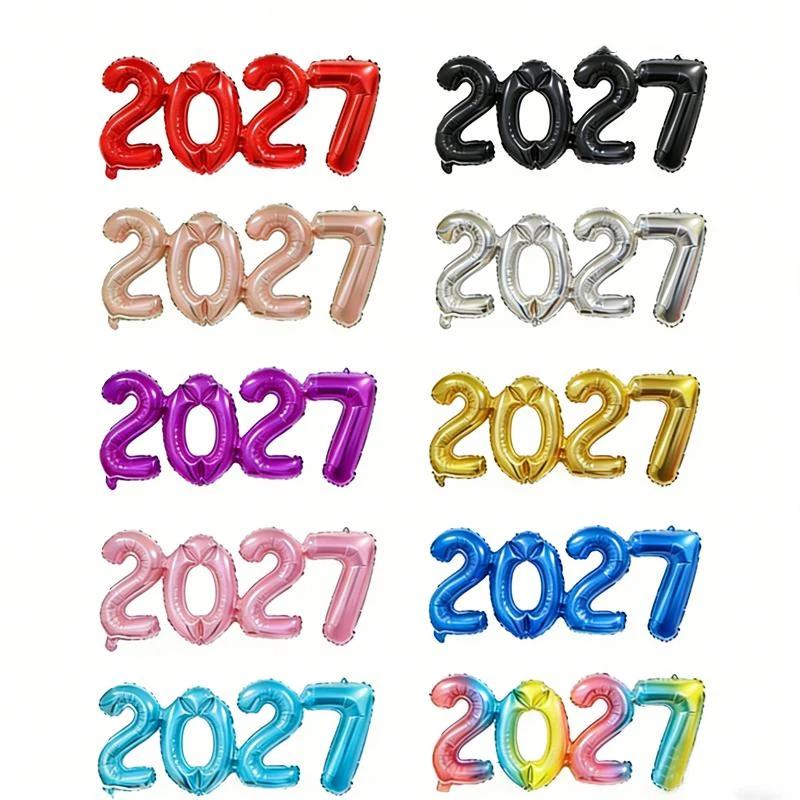 Новые многоцветные воздушные шары с цифрами 2027, соединенные шары-фольга с короной, украшение для вечеринки по случаю Нового года, Рождества, выпускного, дня рождения