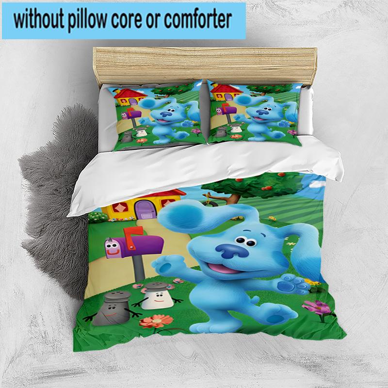 Cartoon Blue dog 3pcs Bedding,Including 1pc Duvet Cover And 2pcs Pillowcases Perfect for Christmas,Ideal for Bedroom, Dormitory