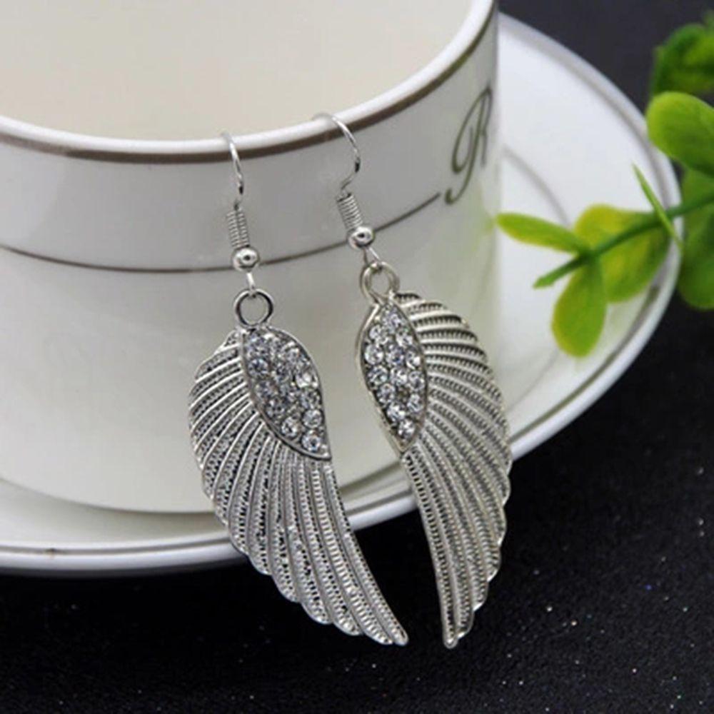 Gift Simple Long Crystal Rhinestones Women Jewelry Elegant Angel Wings Dangle Earrings Drop
