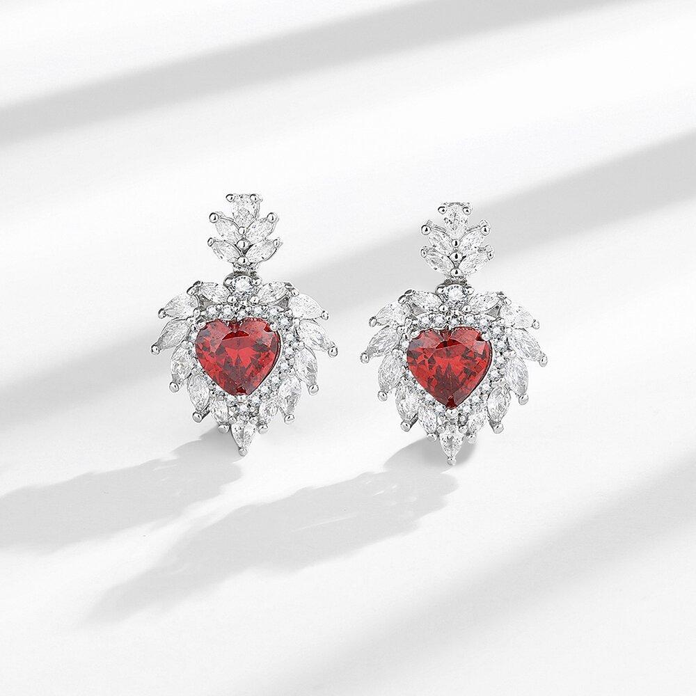 Caibao Premium Light Luxury Pigeon Blood Red Temperament Jewelry Earrings Ring Necklace Pendant Set Combination