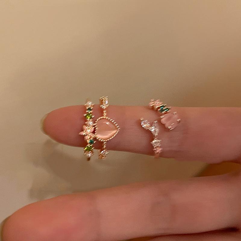 Набор колец с кристаллами в форме сердца в стиле Y2k для женщин и девушек, винтажные кольца неправильной формы из цинкового сплава, модные K-pop кольца с цирконом, подарки с цирконом для вечеринок