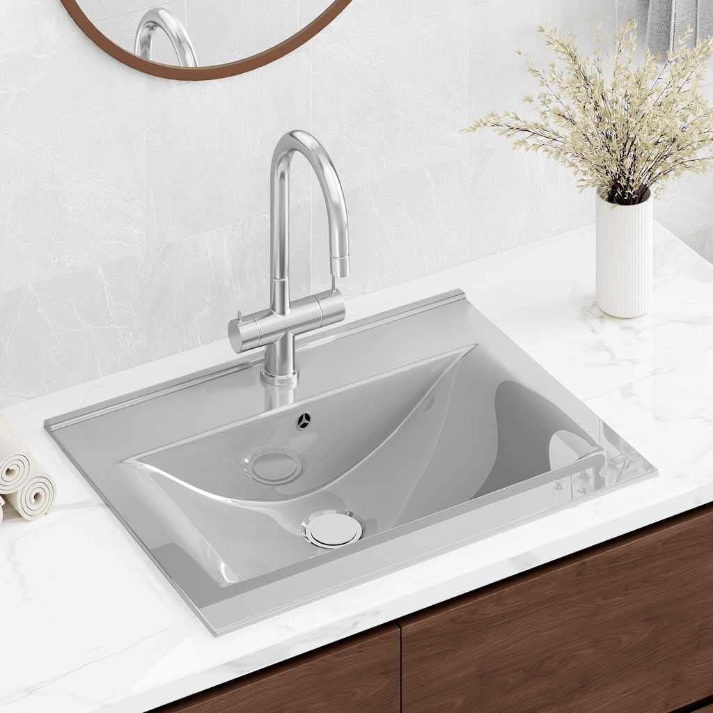 Ceramic Sink with Overflow 60 x 46 x 16 cm Silver