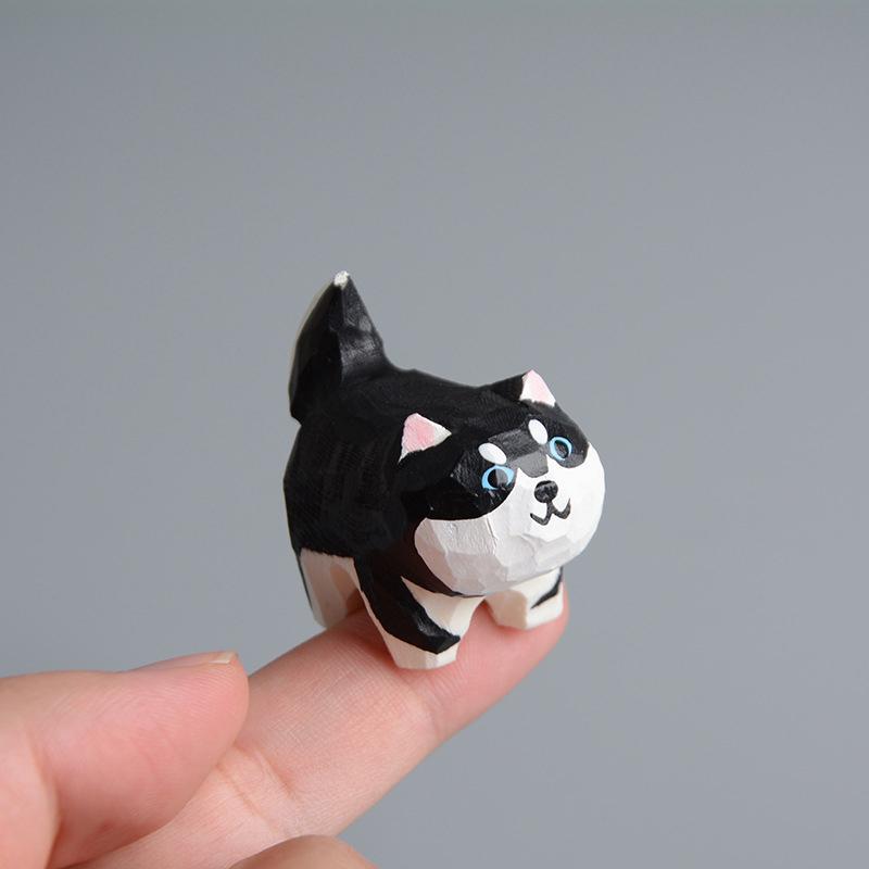 1PC Desktop Ornaments Cat Dog Ornaments Wooden Carving Crafts Animal Wood Carving Decorations