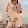 2 шт./компл. женская пижама с рисунком медведя и кролика, домашняя одежда для девочек, шорты с короткими рукавами, женская одежда для сна, милая, милая ночная рубашка