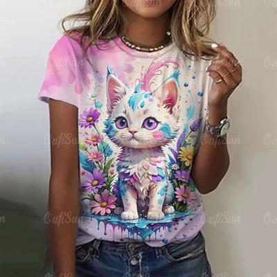 Женская футболка с милым 3D-принтом «Кошка», модная футболка большого размера с коротким рукавом для женщин, топы, летние дышащие футболки, женская одежда