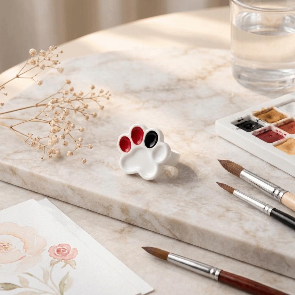 Creative Portable Cat Paw Ring Palette Detachable Cute Paint Palette Ring Plastic Watercolor Palette Gift