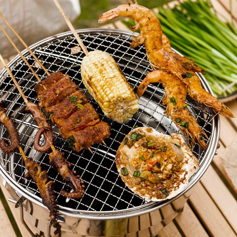 Outdoor round Grill 3-layer charcoal BBQ stainless steel folding grill for picnic camping 2-3 people barbecue grills